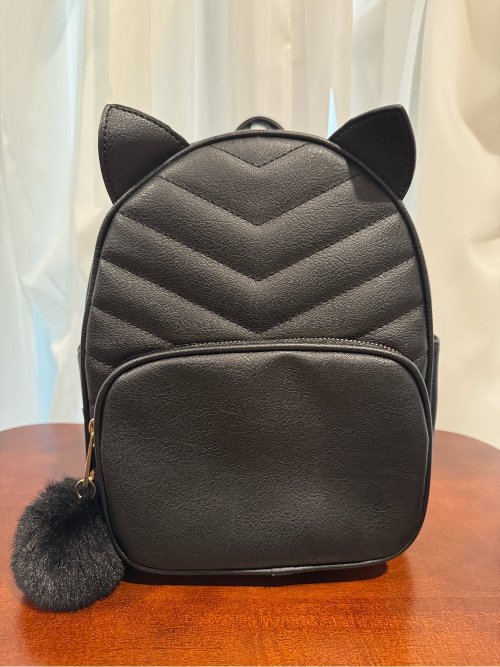 Under One Sky Black Quilted Cat-Ear Faux Leather Backpack
